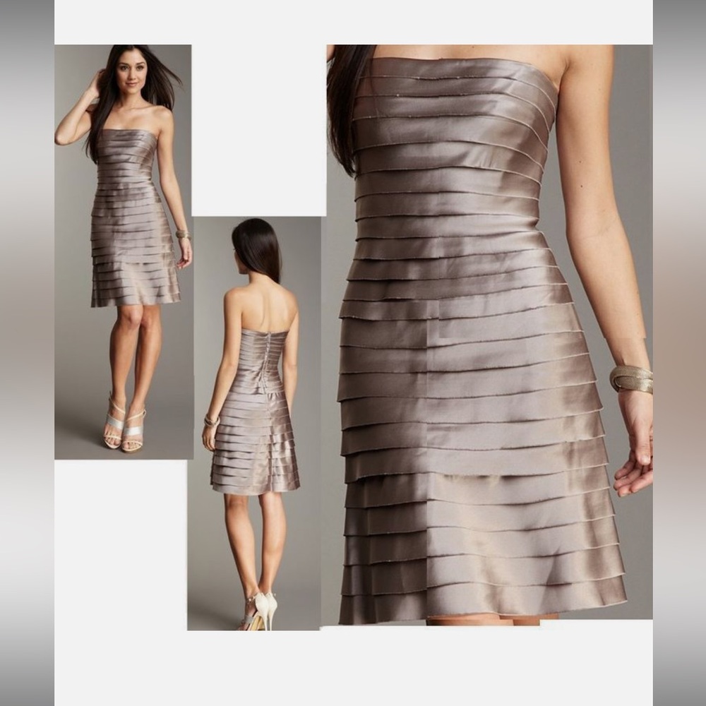 BCBG MAXAZRIA Laser Cut Tiered Strapless Cocktail Dress - Champagne Size 12